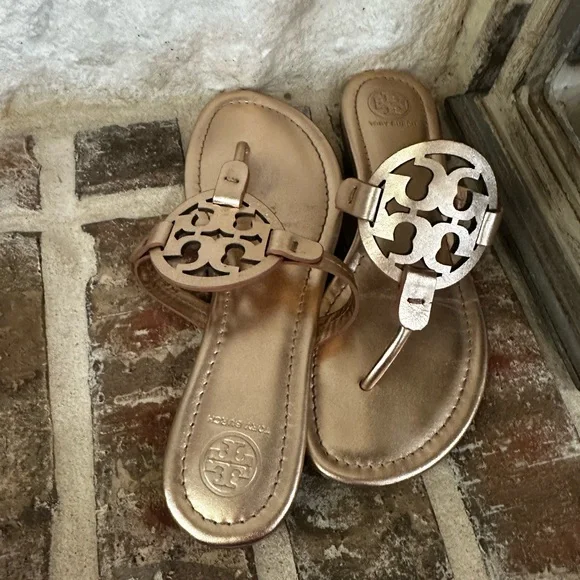 Tory Burch Rose Gold Miller Cutout Thong Sandals - Picture 2 of 3